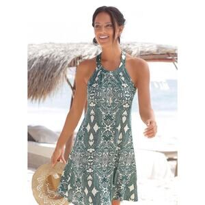 Lascana High neck racerback Lightweight dress Green pattern Size 8 NWT